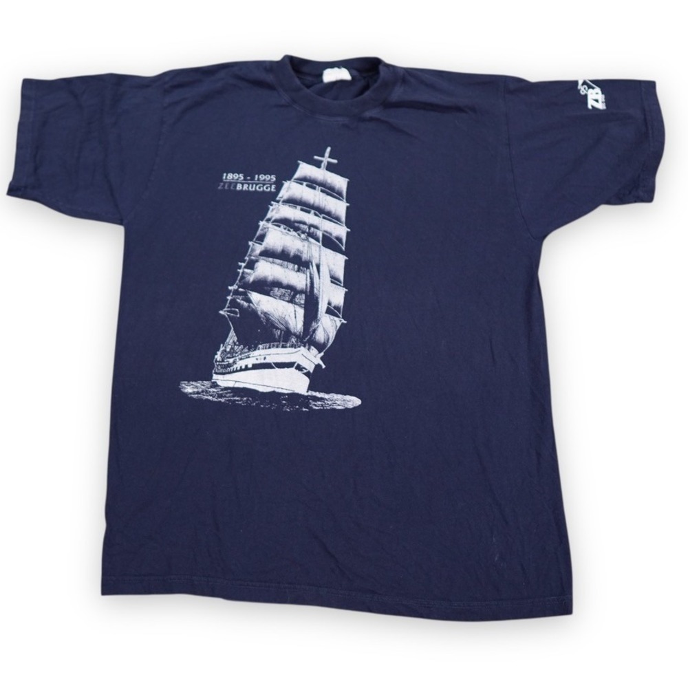 VTG Zeebrugge Port Gem Tag Tall Ship T-Shirt Mens‎ Single Stitch  100 Years